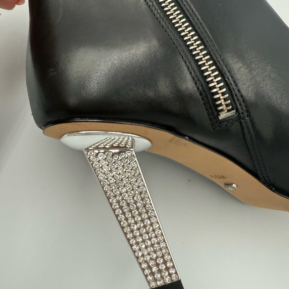 Michael Kors Black Leather Ankle Boots with Crystal Heel - 6.5 Womens - Picture 3 of 7